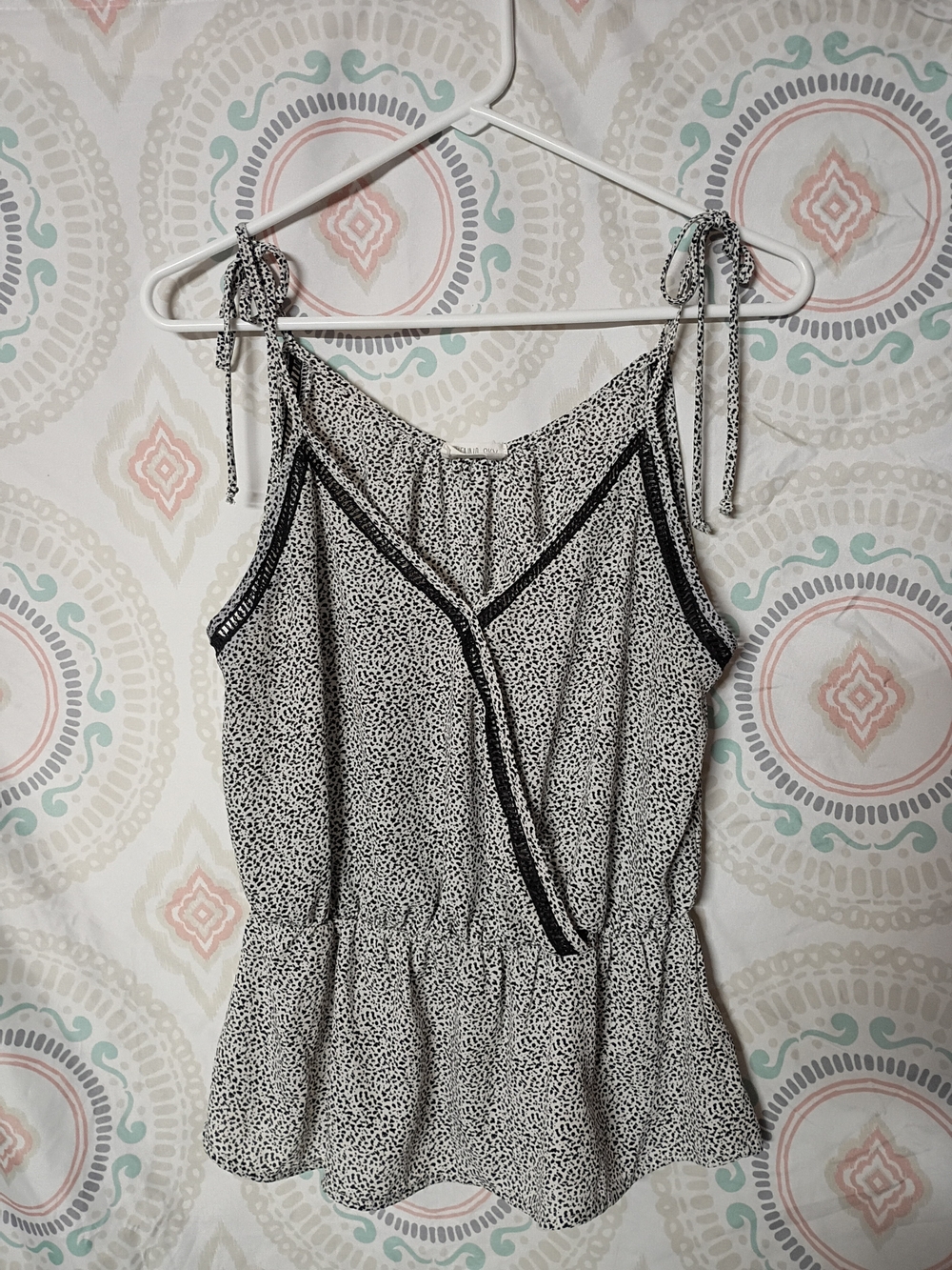 Sienna Sky Black & White Tie-Shoulder Peplum Camisole